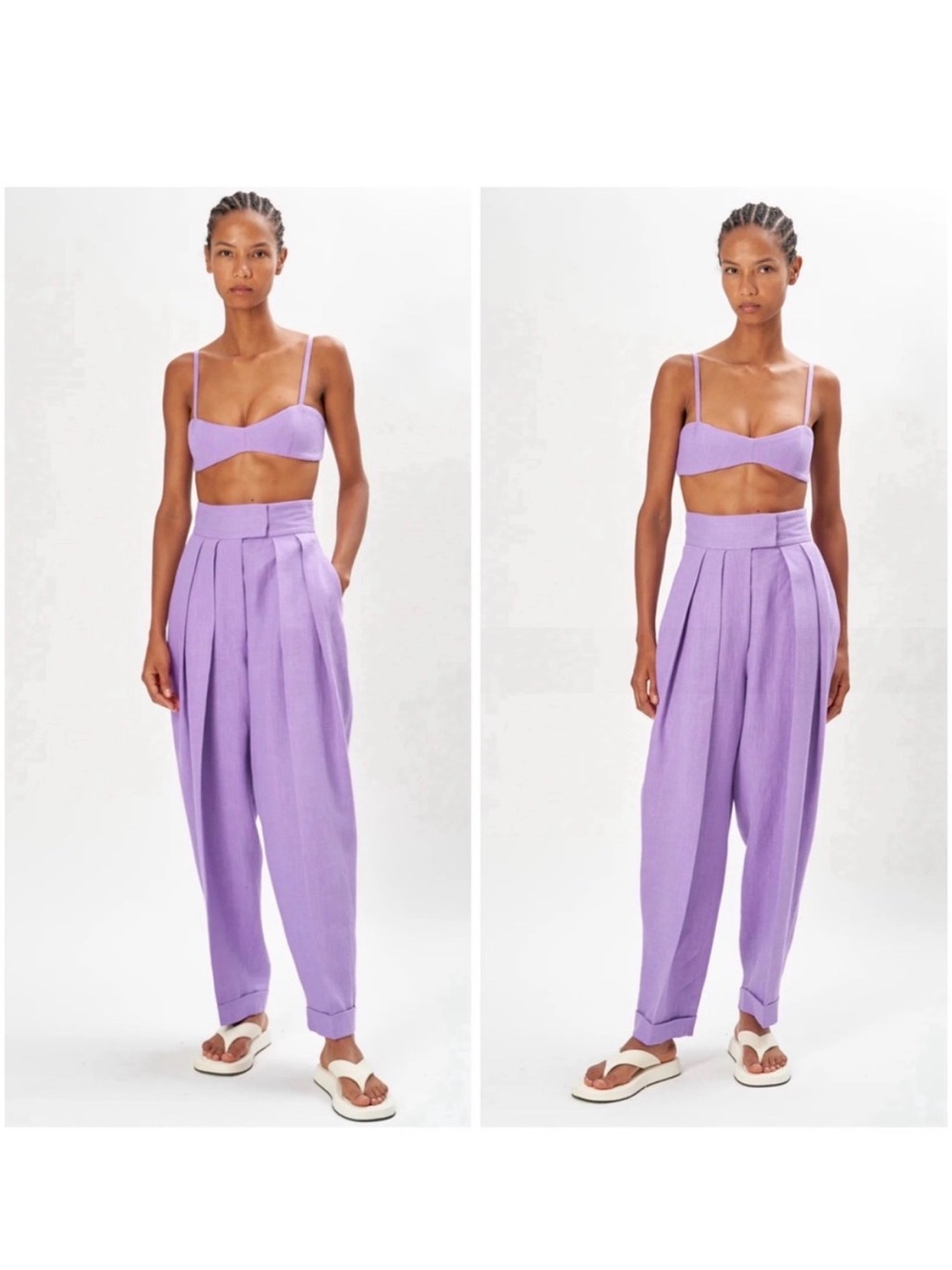 Ronny Kobo Darine Purple Pleated Pants in Linen Size XS NWOT
